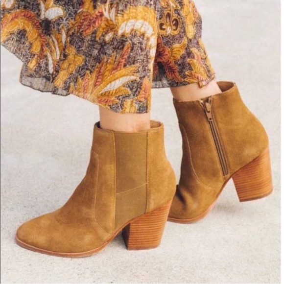 Soludos Emma Brown Stacked Heeled Chestnut Suede Ankle Boots Booties 9.5 - Picture 1 of 8